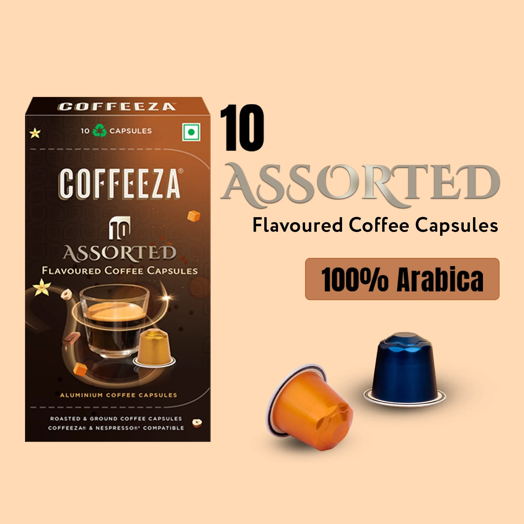 Coffeeza Flavoured Assorted Box of 10 Coffee Capsules –  Hazelnut, Caramel, Belgian Chocolate, and Vanilla - Image 3