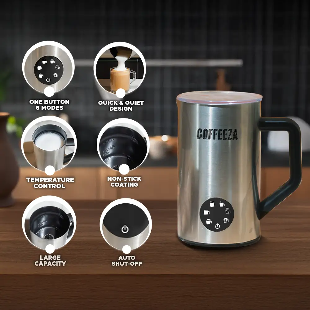 Coffeeza Frothimo Pro, 6-in-1 Electric Milk Frother and Heater| | Stainless Steel Hot & Cold Foam Function for Latte, Cappuccino, Macchiato, Hot Chocolate & More - Image 3
