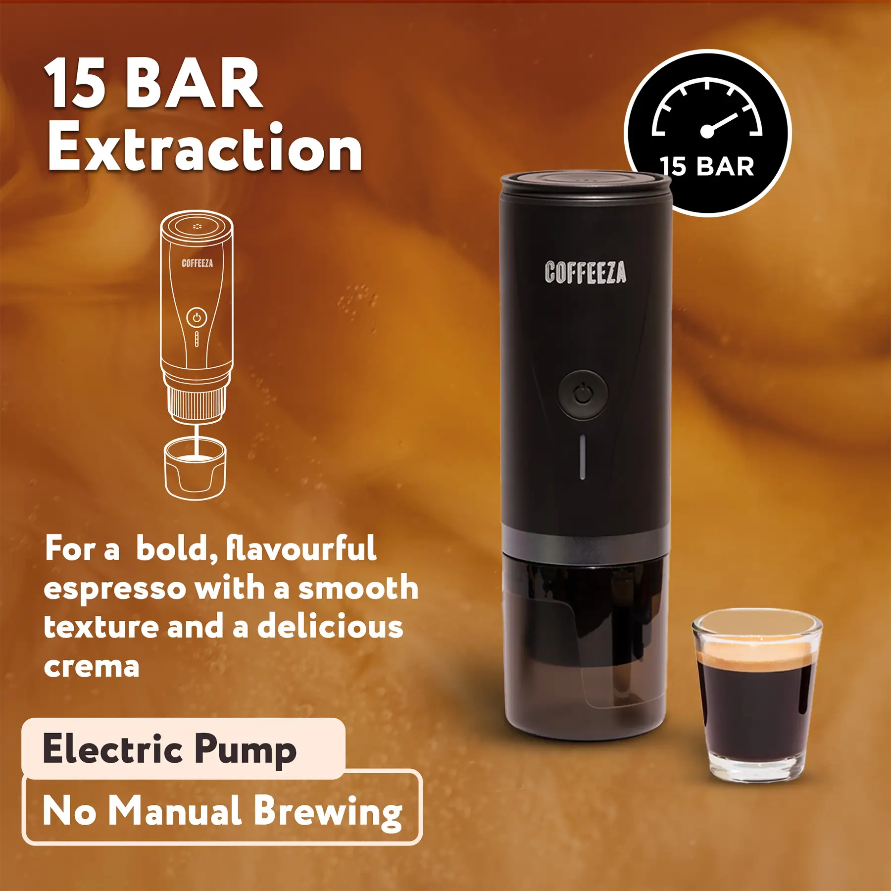 Finero Mini Portable Espresso Machine + Handheld Milk Frother  + 10 FREE Coffee Pods + 1 Year Membership Benefits - Image 5