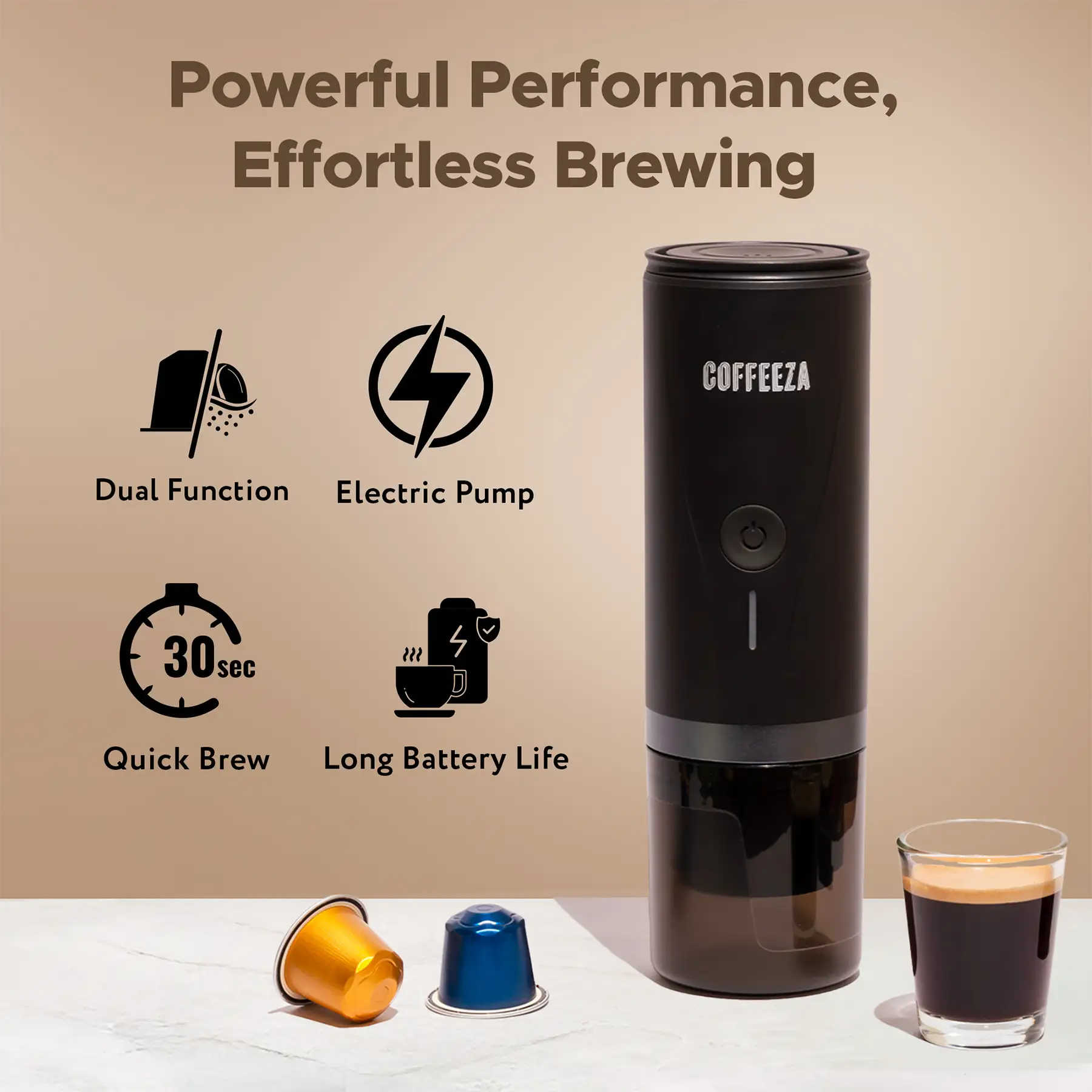 Finero Mini Portable Espresso Machine + Handheld Milk Frother  + 10 FREE Coffee Pods + 1 Year Membership Benefits - Image 7